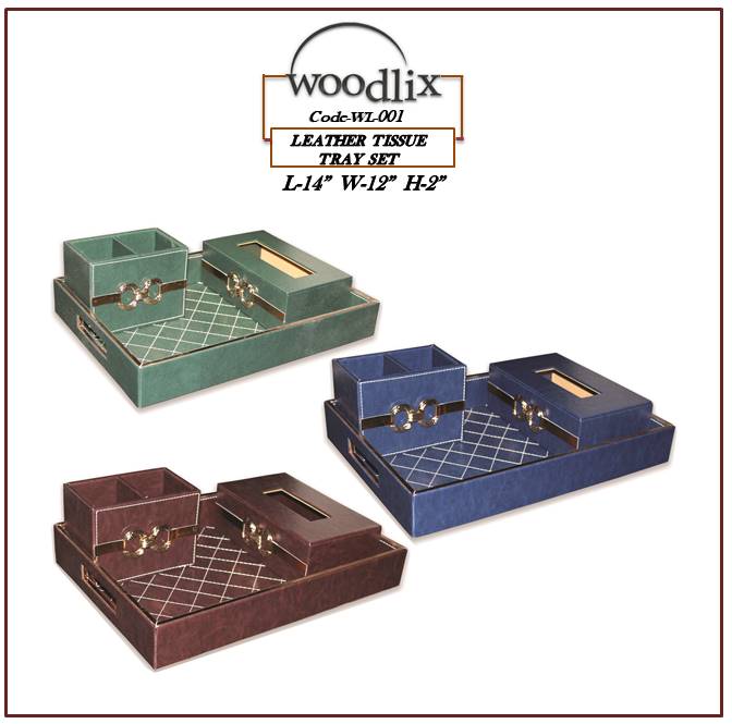 leather tissue tray set